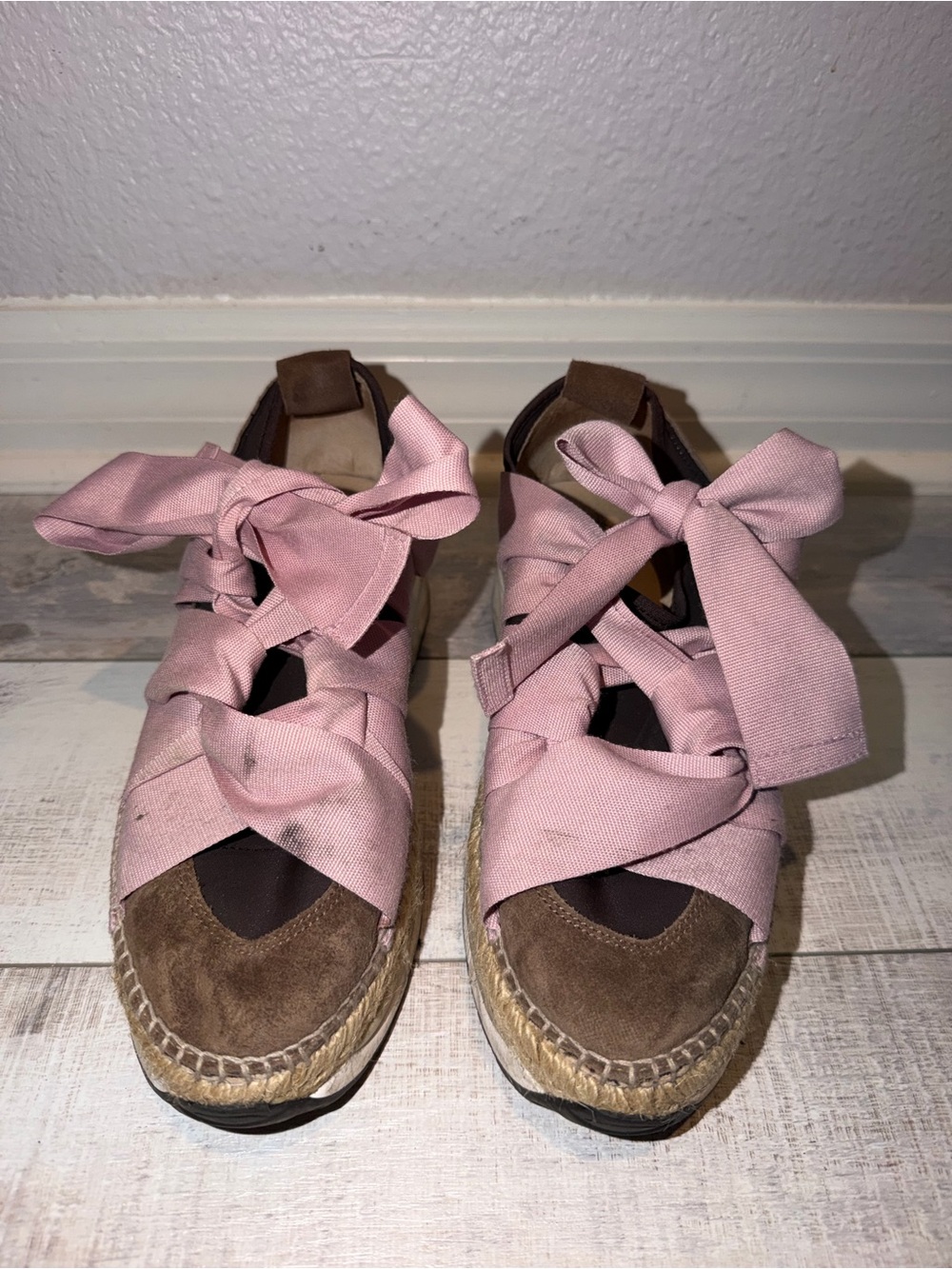 Free People Pink Ribbon Espadrille Wedge Sneakers/Shoes